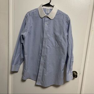 Brooks Brothers White and Blue Stripe Shirt -- Contrast Club Collar